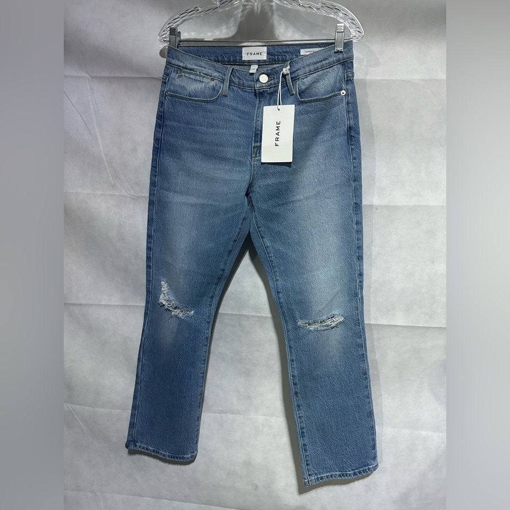 $240 Frame Women’s 28 Le High Straight Denim Blue Jeans Demarco Rips LHSTL14 NEW